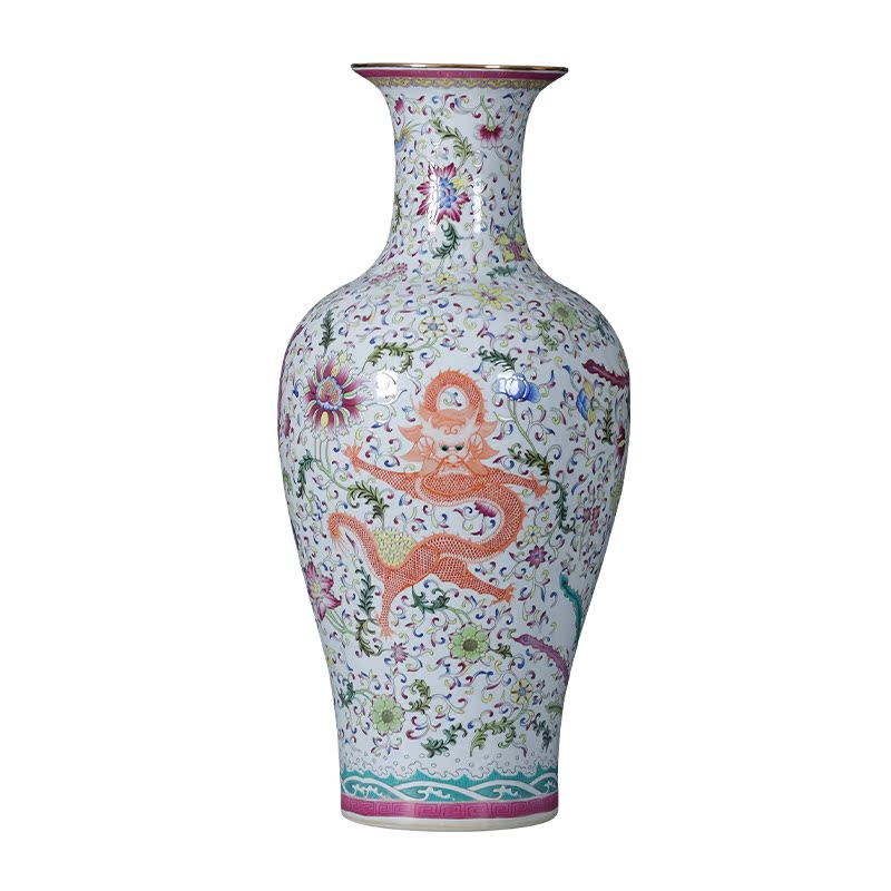 Jingdezhen ceramic famille rose porcelain antique porcelain longfeng landing large vases, furnishing articles sitting room of Chinese style household decoration