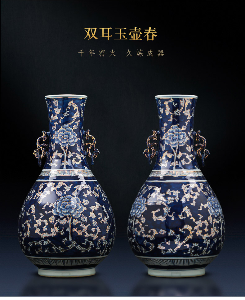 Jingdezhen ceramics hand - made paint large blue and white porcelain vase light modern key-2 luxury home sitting room adornment is placed