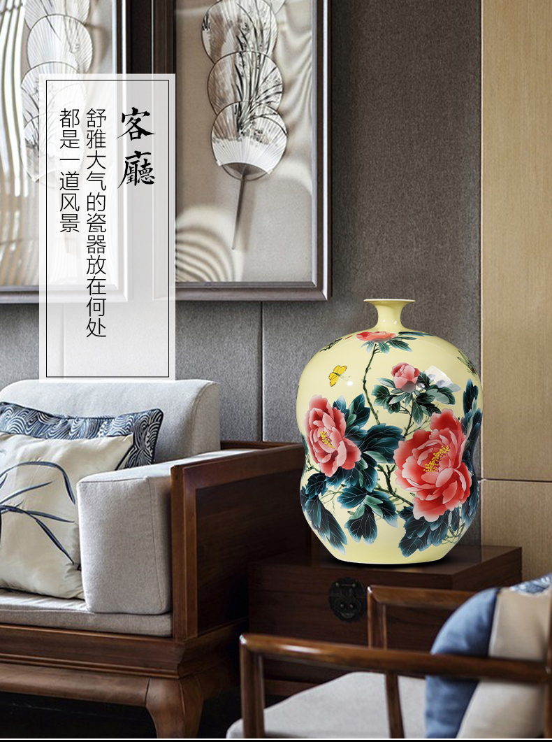 Jingdezhen porcelain ceramic masters hand made peony gourd vase furnishing articles of the new Chinese style home sitting room adornment