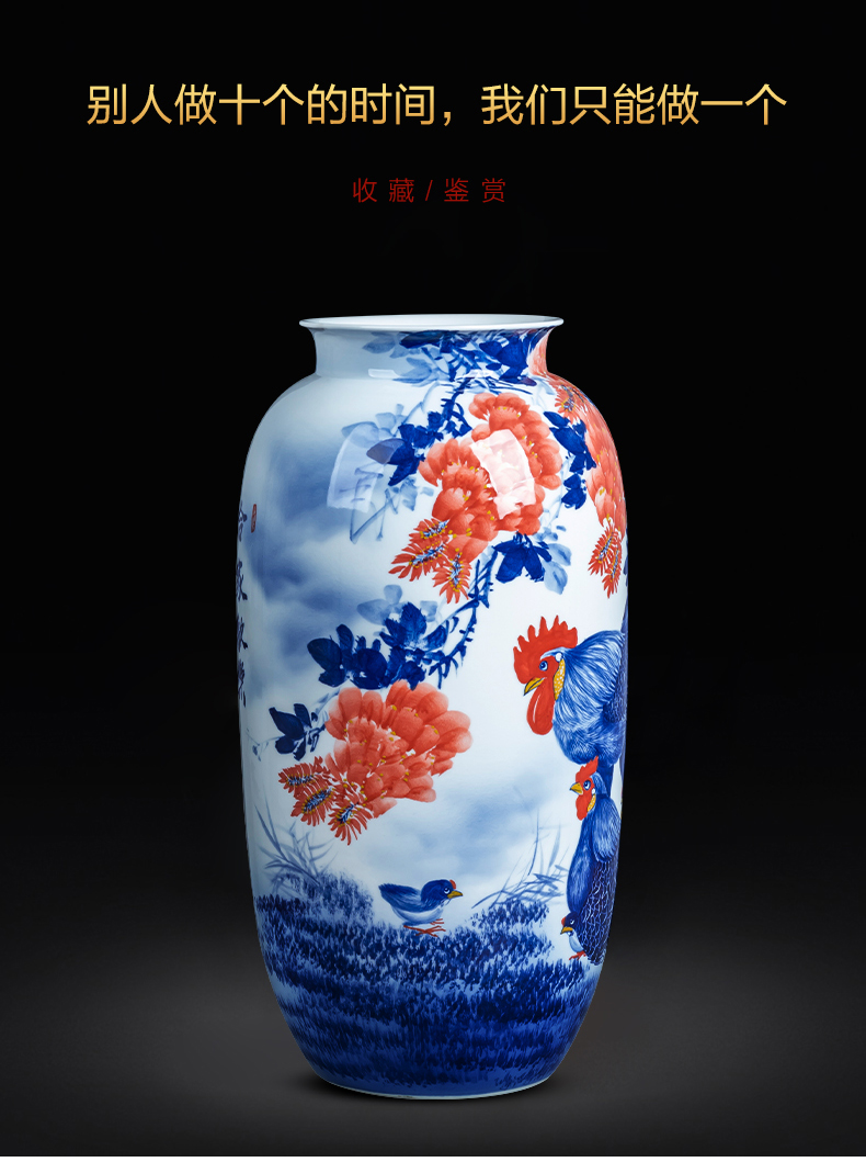 Jingdezhen ceramics hand - made cock figure family of blue and white porcelain vase housewarming decoration of Chinese style household furnishing articles