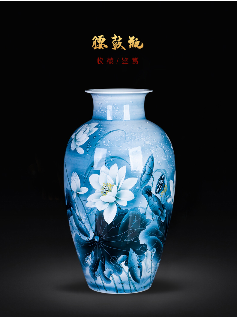 Jingdezhen ceramics hand - made expressions using lotus of blue and white porcelain vase furnishing articles housewarming gift of Chinese style household ornaments