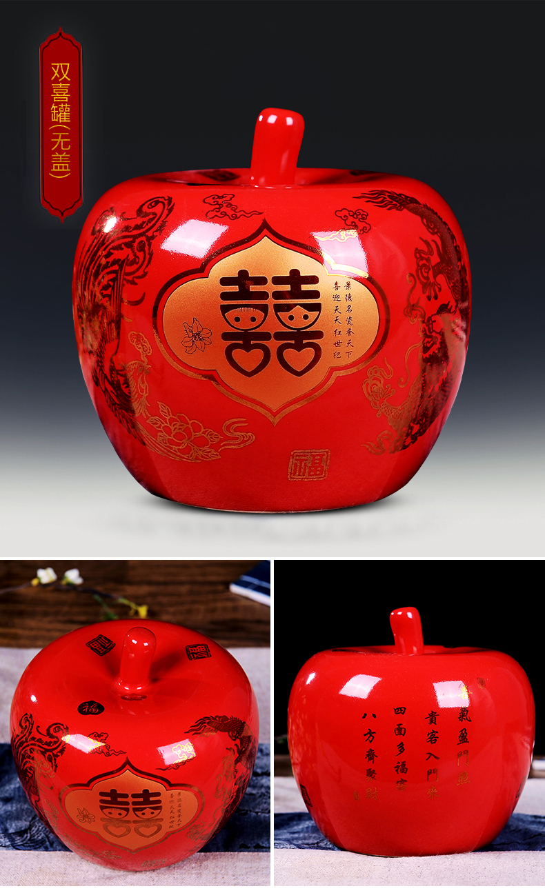 Jingdezhen porcelain ceramic vase furnishing articles with cover red China wedding bridal chamber pot of modern household ornaments