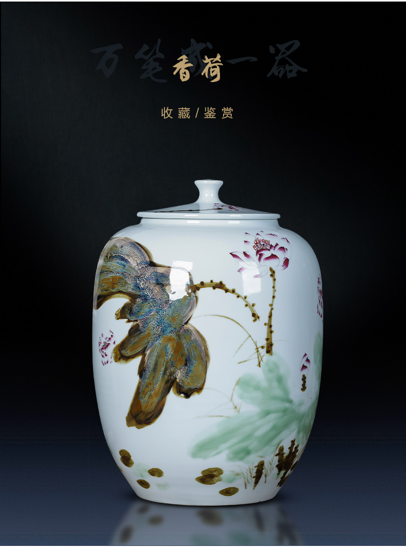 Jingdezhen porcelain ceramic hand - made large caddy fixings puer tea cake tin with belt cover barrel seal storage tanks