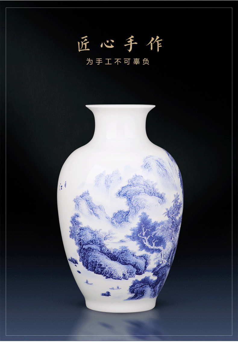 Jingdezhen porcelain ceramic landscape of blue and white porcelain vases, flower arranging place, Chinese style household living room TV cabinet decoration