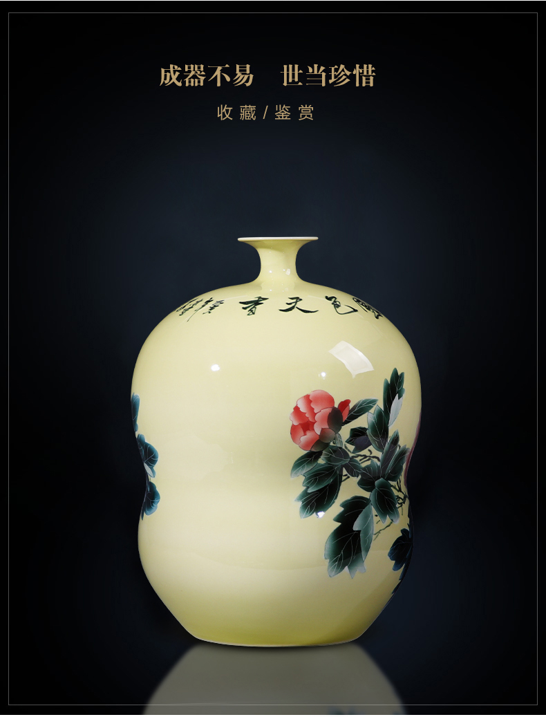 Jingdezhen porcelain ceramic masters hand made peony gourd vase furnishing articles of the new Chinese style home sitting room adornment