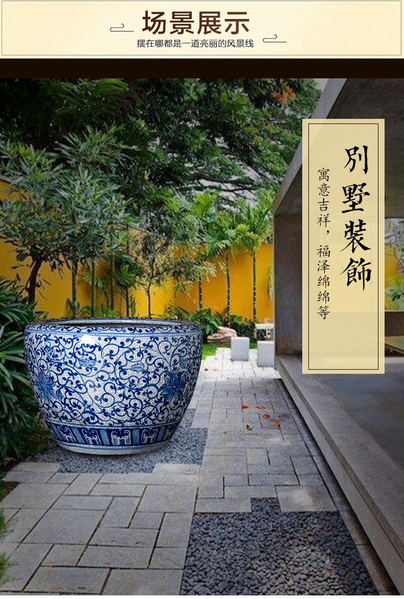 Archaize crack of blue and white porcelain of jingdezhen ceramics glaze large hand - made aquarium calligraphy and painting scroll the receive cylinder decorate furnishing articles
