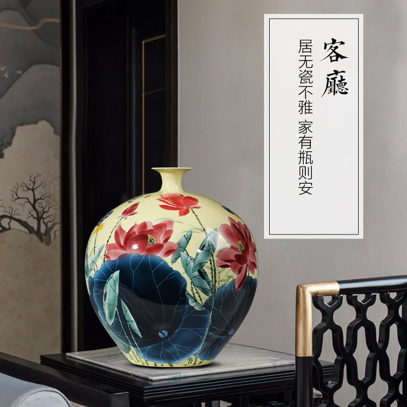 Jingdezhen porcelain ceramic hand - made lotus flower vase furnishing articles sitting room porch TV ark, new Chinese style household ornaments