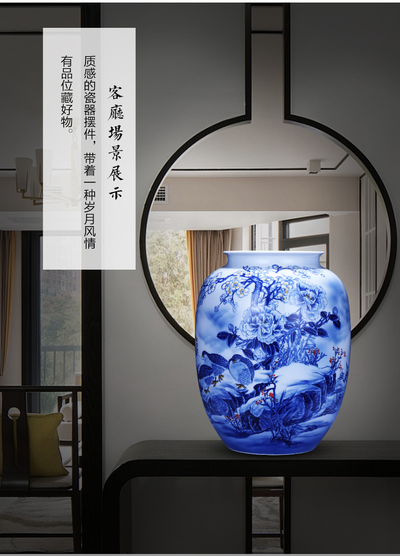 Jingdezhen ceramics hand - made of blue and white porcelain vase big bottles of the sitting room TV cabinet decoration of Chinese style household furnishing articles