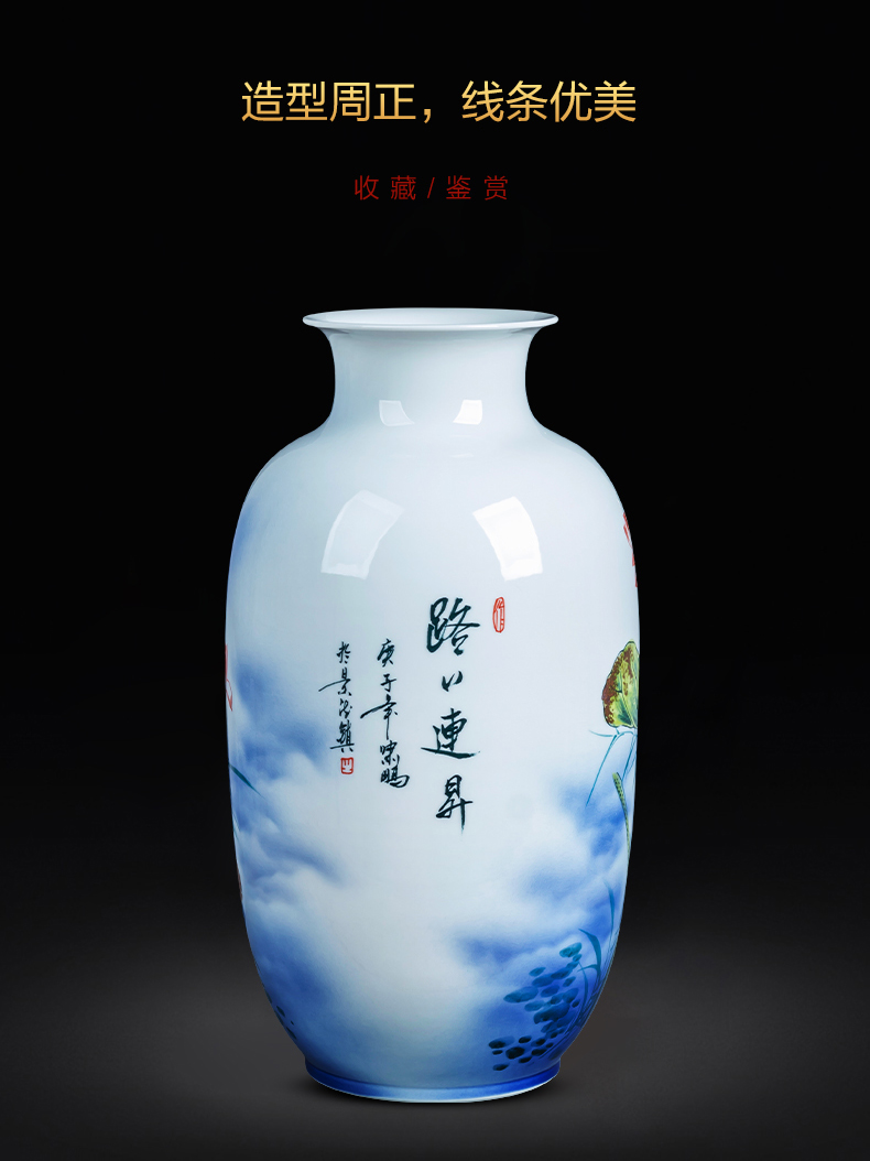 Jingdezhen ceramics hand - made lotus flower vase large floor living room TV ark home flower adornment furnishing articles