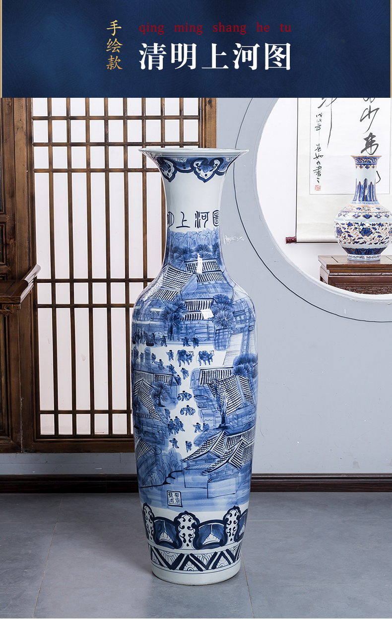 Blue and white porcelain of jingdezhen ceramics hand - made oversized large vases, new Chinese style household hotel ground adornment furnishing articles