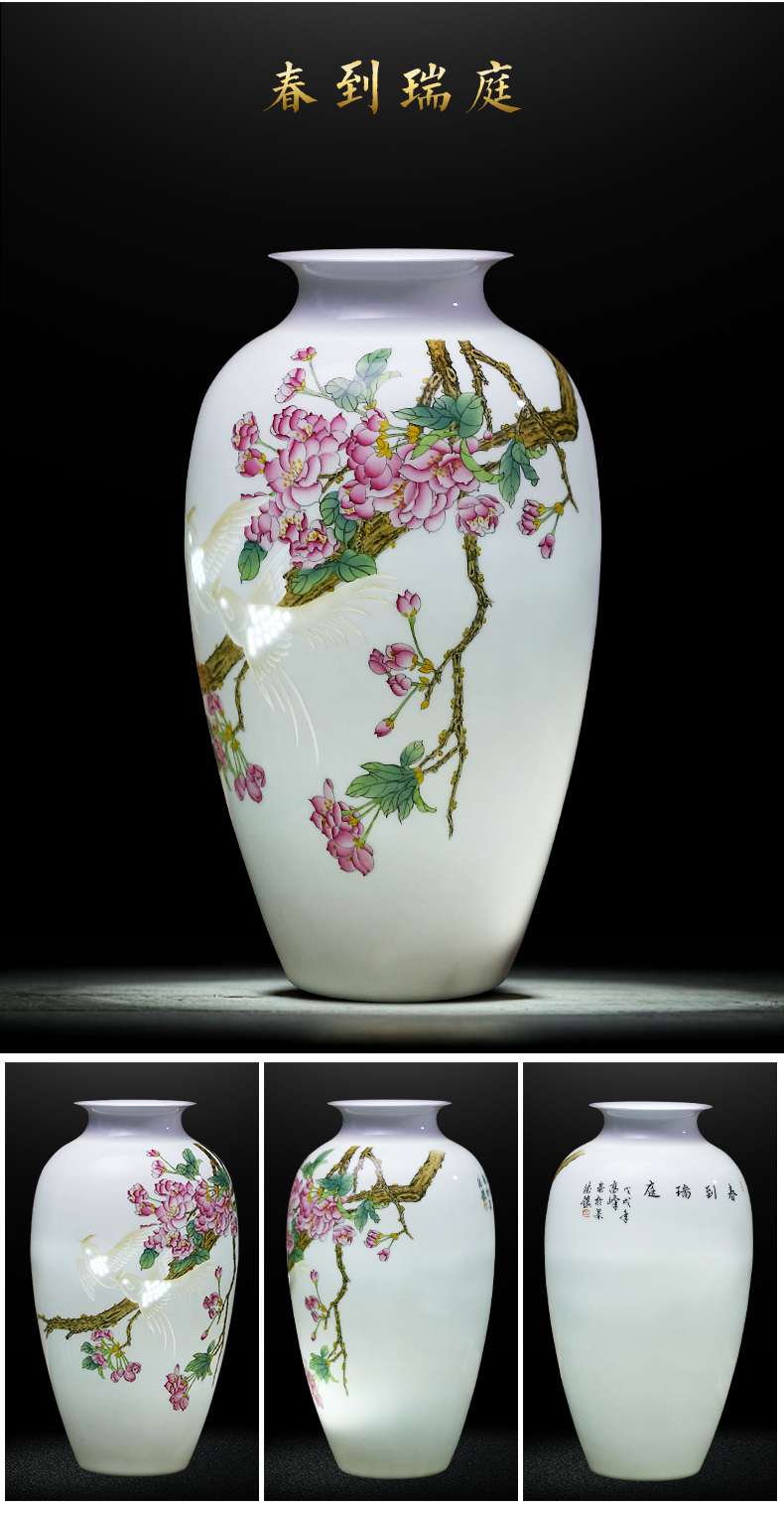 Jingdezhen ceramics light hand carved peony vases large key-2 luxury living room TV ark adornment furnishing articles arranging flowers