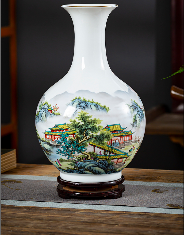 Jingdezhen ceramics powder enamel thin body landscape painting vases, flower arranging furnishing articles sitting room adornment of Chinese style household porcelain