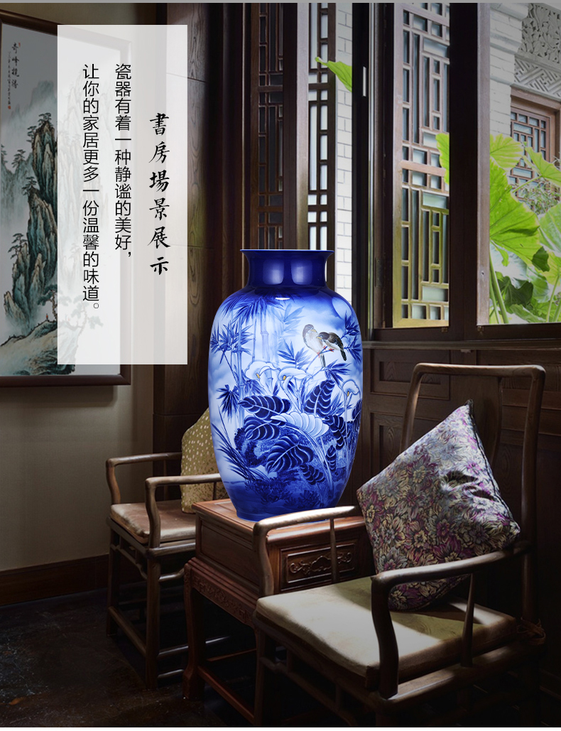 Jingdezhen porcelain ceramic hand - made of blue and white porcelain vases, new Chinese style household, large sitting room adornment is placed on the ground