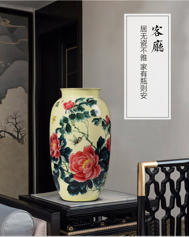 Jingdezhen porcelain ceramic hand - made pastel peony large vase landed furnishing articles sitting room of Chinese style household ornaments