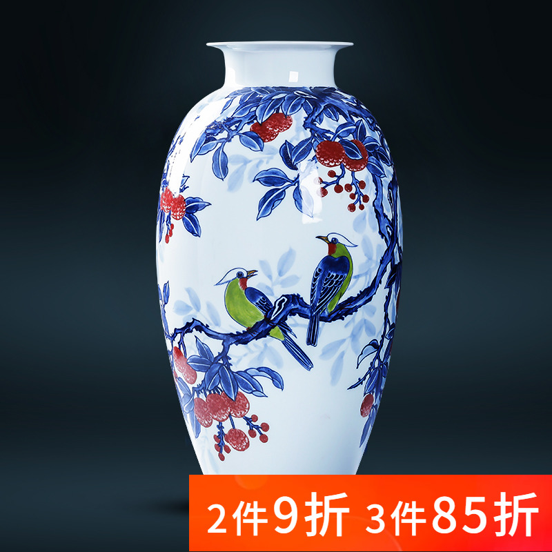 Jingdezhen porcelain ceramic hand - made of blue and white porcelain vase sitting room of Chinese style household furnishing articles TV ark, flower decorations