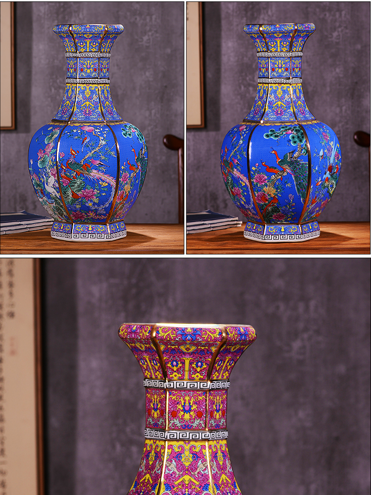 Jingdezhen ceramics imitation qianlong colored enamel vase furnishing articles example room of Chinese style household adornment TV ark