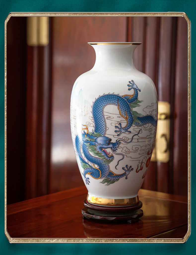 Jingdezhen porcelain ceramic hand - made paint longfeng vase is placed the new Chinese style household living room TV cabinet decoration