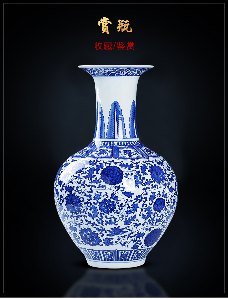 Jingdezhen porcelain ceramic antique large blue and white porcelain vase living room TV cabinet decoration of Chinese style household furnishing articles