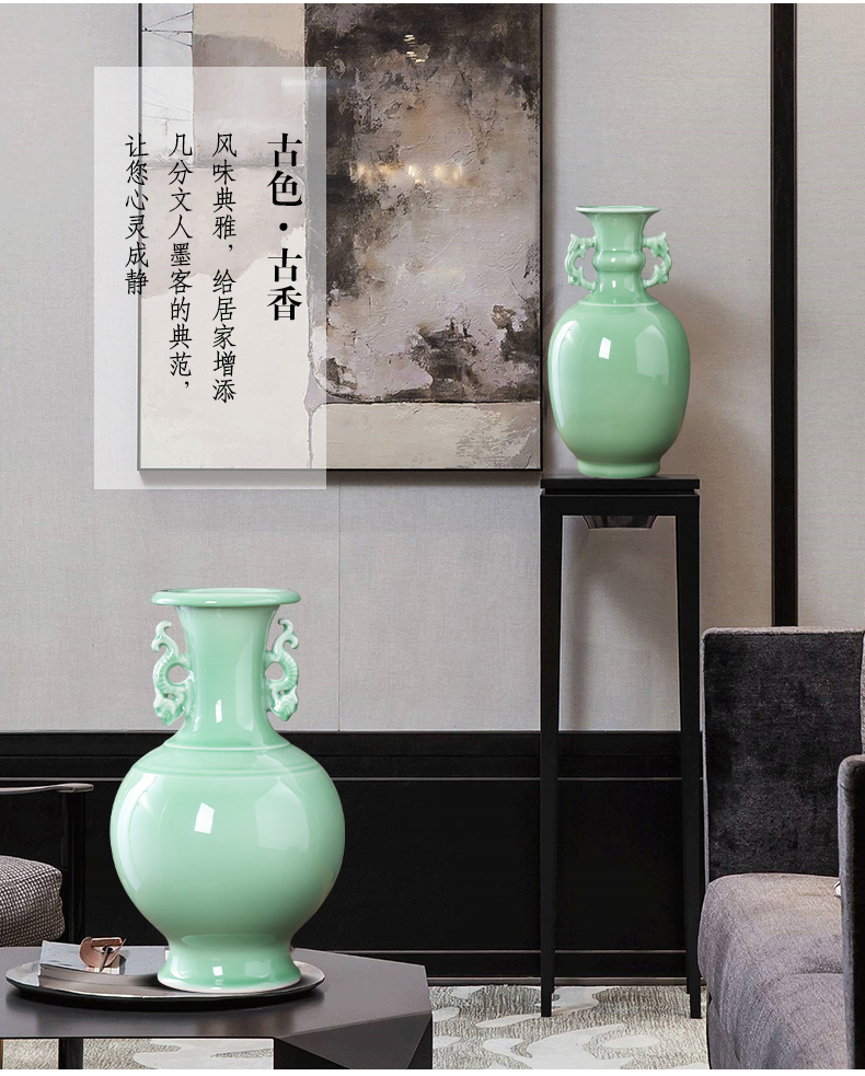 Jingdezhen porcelain ceramic green glaze vase flower arranging place of new Chinese style is contracted home sitting room TV ark, adornment