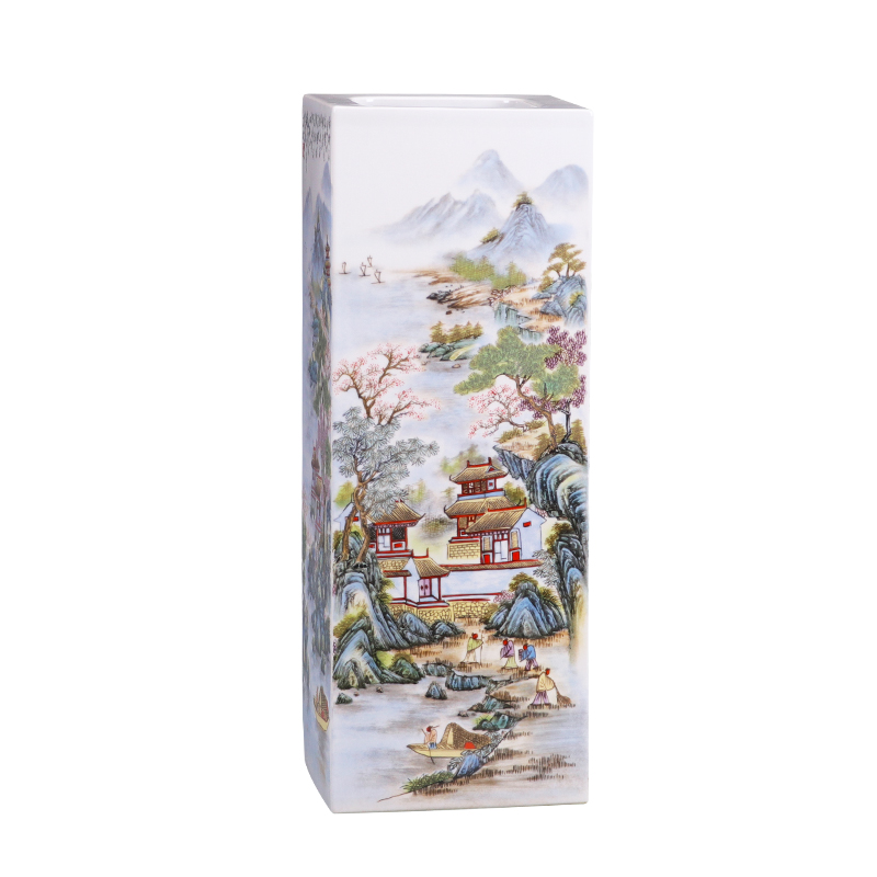 Jingdezhen porcelain ceramic square big vases, flower arranging is placed the new Chinese style household living room TV cabinet decoration