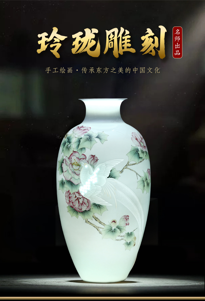 Hand carved splendor in jingdezhen ceramics vase rich ancient frame light key-2 luxury furnishing articles of new Chinese style household decoration