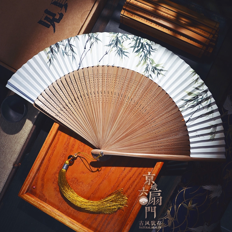 Folding fan 6 inch paper fan 42 square bifacial stringing fan in the country Wind hand painted lady Bamboo Gift Qipao Gufeng