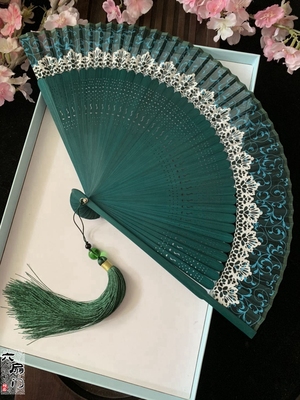 Japanese lace Japanese Chinese style ancient style bamboo handle folding fan Juan cloth female fan cherry blossom small summer dance fan