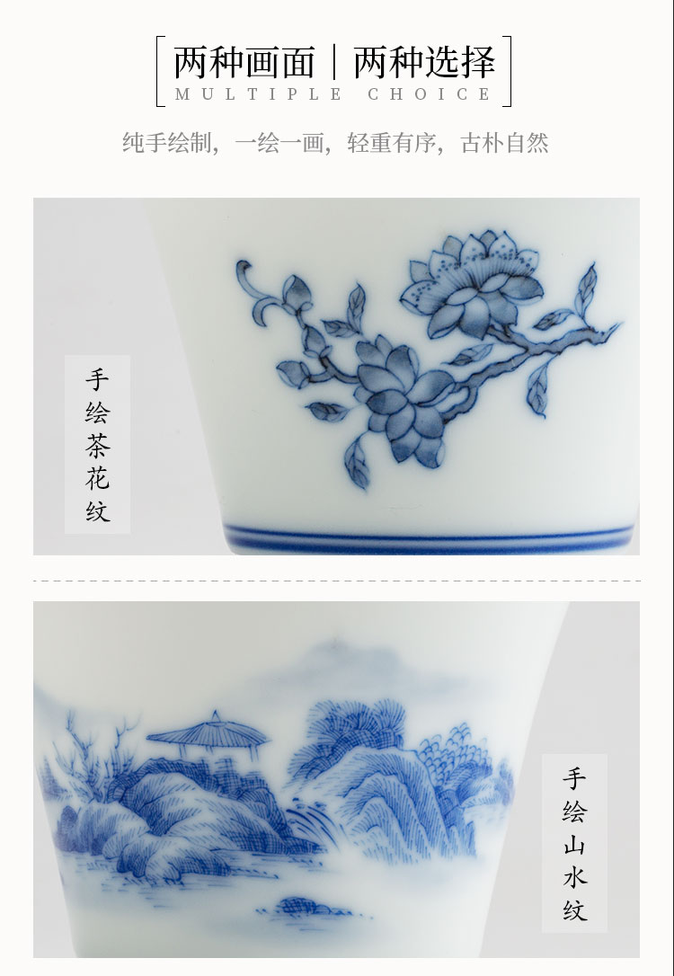 The Escape this hall ceramic cups master cup of jingdezhen blue and white sample tea cup hand - made scenery kung fu tea cups single CPU