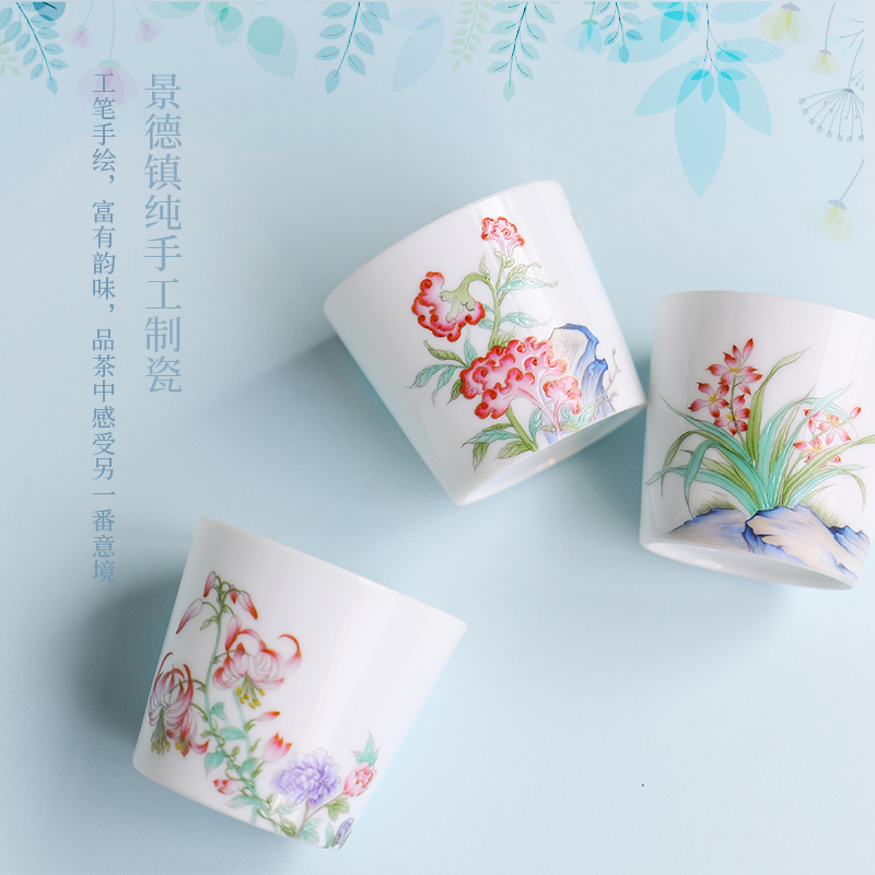 The Escape this hall jingdezhen hand - made famille rose porcelain cups masters cup single small white porcelain cups kung fu tea cup