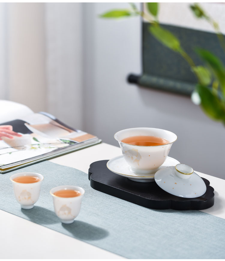 The Escape this hall pure manual white porcelain only three tureen tea cups suit of jingdezhen ceramic cups kung fu tea tea bowl