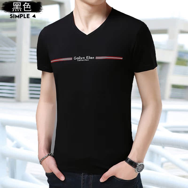 Mùa hè mới tay ngắn áo thun nam cổ chữ V Slim trẻ trung nam màu rắn cổ gà áo len mỏng phiên bản Hàn Quốc của thủy triều áo phông nam tay ngắn