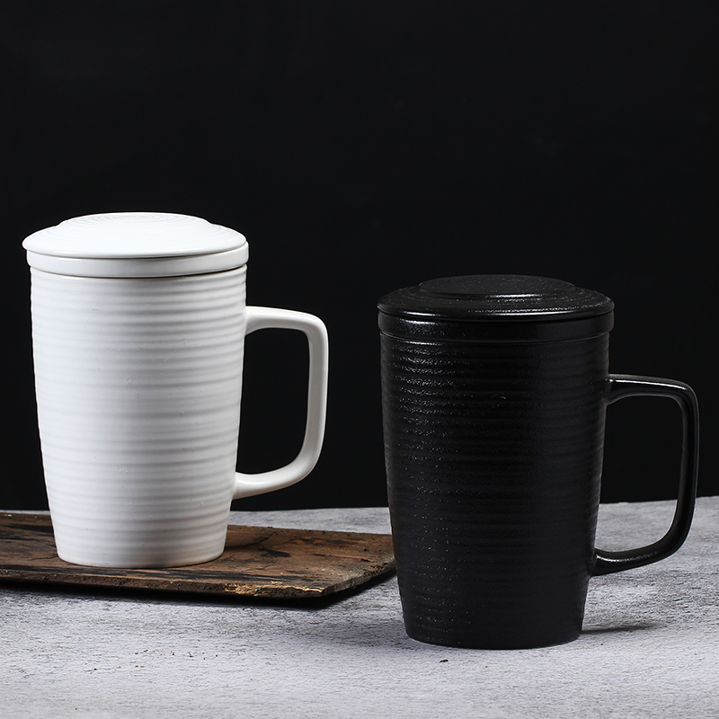 Mark cup with cover of pottery and porcelain spoon filtration office flower tea cup cup cup large capacity separation of tea cups