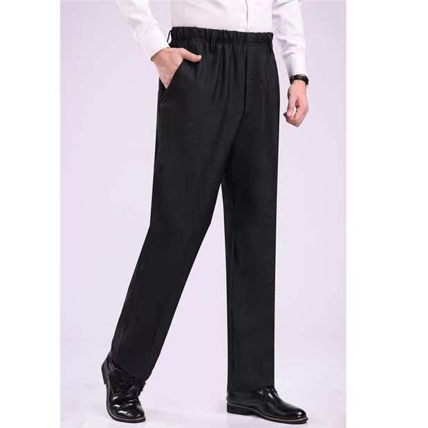 Cộng với chất liệu nhung dày của đàn ông quần thun lưng ông nội mùa thu đông dày eo cao quần sâu Quần bố giản dị quần jean nam