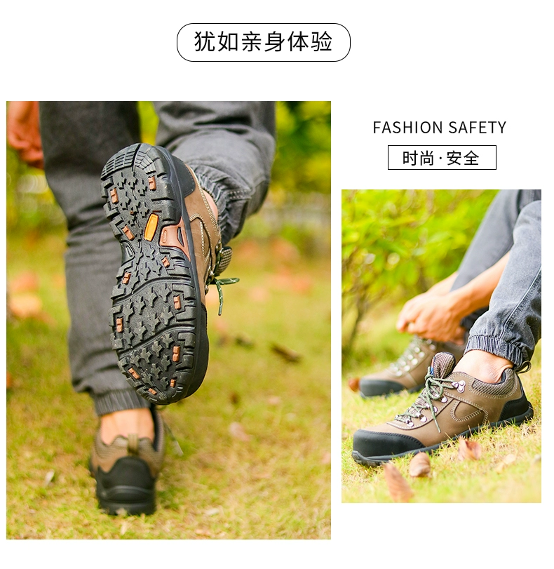 Four-season labor protection shoes for men, steel toe caps, anti-smash and anti-puncture, genuine leather electrical insulating shoes, breathable, anti-odor construction site safety shoes