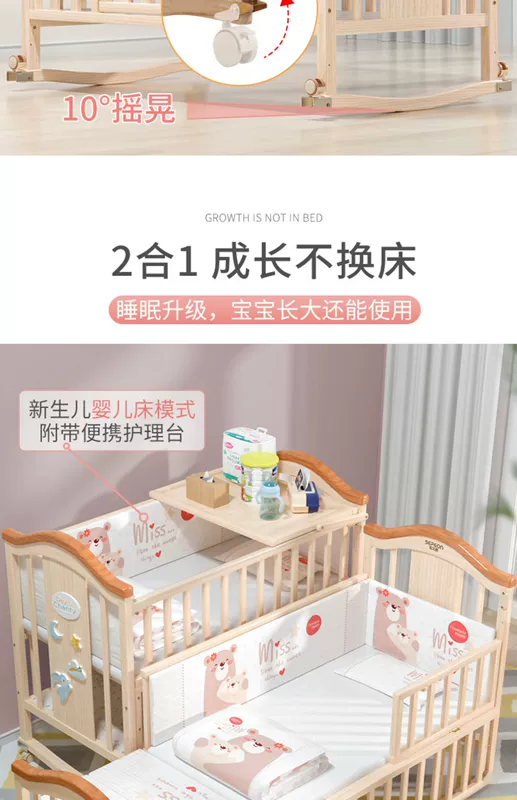 Cũi Em Bé Đăng Nhập Phong Cách Châu Âu Gỗ Chắc Chắn Sơn Đa Năng Đính Đá Cho Bé Sơ Sinh Trẻ Em Giường Có Thể Tháo Rời Nối Giường Lớn