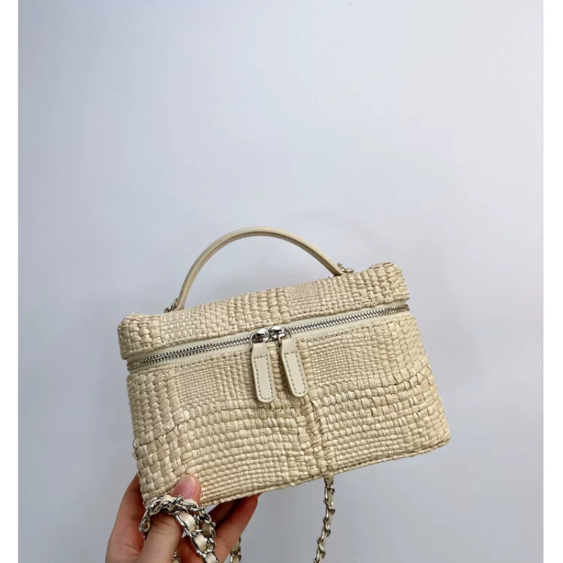 Niche Design Straw Chain Bag, Raffia Minimalist Versatile Textured Woven Lunch Box Bag, Single Shoulder Crossbody Bag