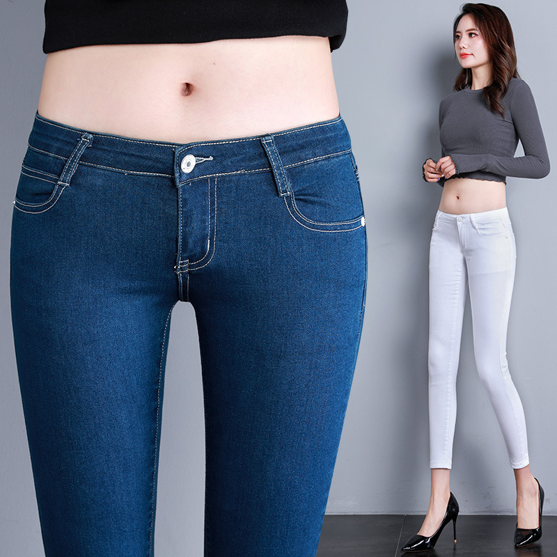 Elastic Ultra-Low-Waist Skinny Jeans for Women, Ankle-Length, Autumn and Winter, Low-Rise, Petite, Slim-Fit, Thin, Flattering Pencil Pants Elastic Ultra-Low-Waist Skinny Jeans for Women, Ankle-Length, Autumn and Winter, Low-Rise, Petite, Slim-Fit, Thin, Flattering Pencil Pants