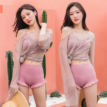 Swimsuit female ins style conservative Korean three-piece student small fresh blouse split cover belly show thin small chest beach