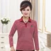 Mùa xuân mới của phụ nữ trung niên sọc áo thun mẹ cỡ lớn áo sơ mi ve áo 40-50 áo cotton dài tay áo phông rộng Áo phông