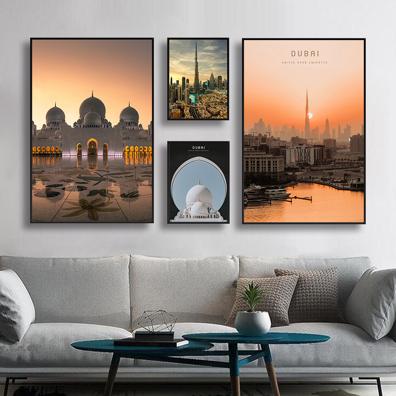 Dubai Landscape Hanging Painting, Uae City Architecture Restaurant Decorative Painting, Living Room Middle Eastern Arabic Style Mural Dubai Landscape Hanging Painting, Uae City Architecture Restaurant Decorative Painting, Living Room Middle Eastern Arabic Style Mural