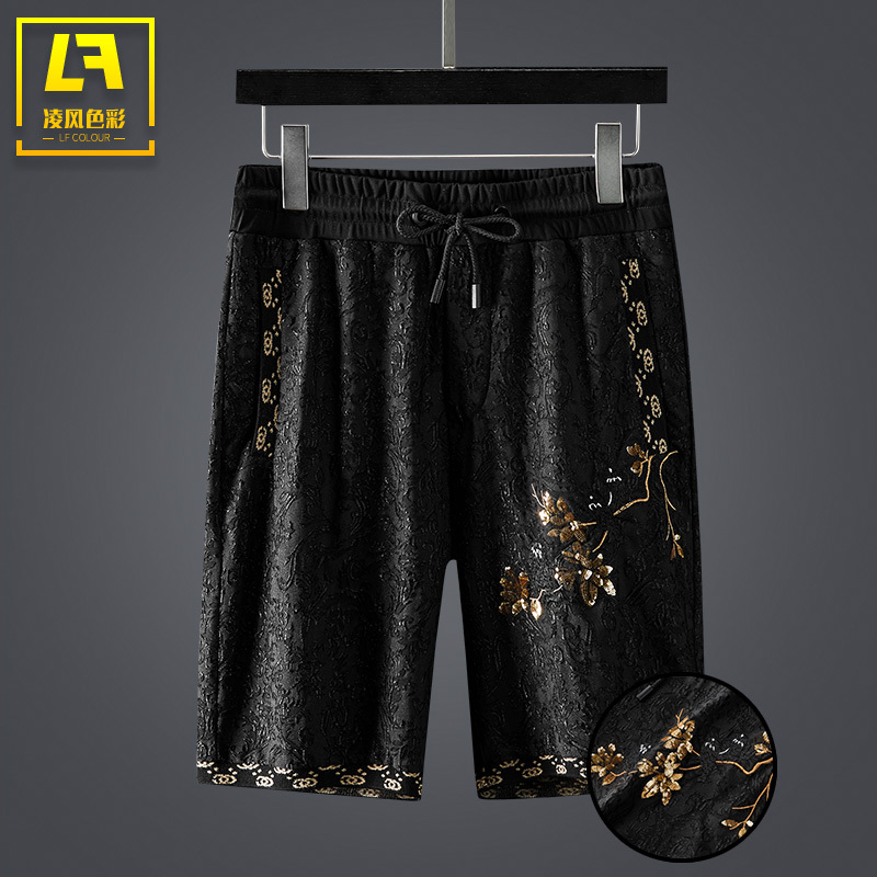 Men's Summer Camouflage Mercerized Cotton Shorts with Bird and Branch Patch Embroidery, Casual Running Versatile Sports Shorts, Trendy Five-Point Pants Men's Summer Camouflage Mercerized Cotton Shorts with Bird and Branch Patch Embroidery, Casual Running Versatile Sports Shorts, Trendy Five-Point Pants