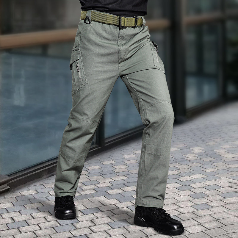 Outdoor army green casual sweatpants men's stretch slim cotton multi-pocket cargo pants wear-resistant military fan tactical trousers