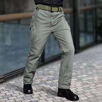 Outdoor military green casual sports pants mens elastic slim cotton multi-pocket overalls wear-resistant military fans tactical trousers