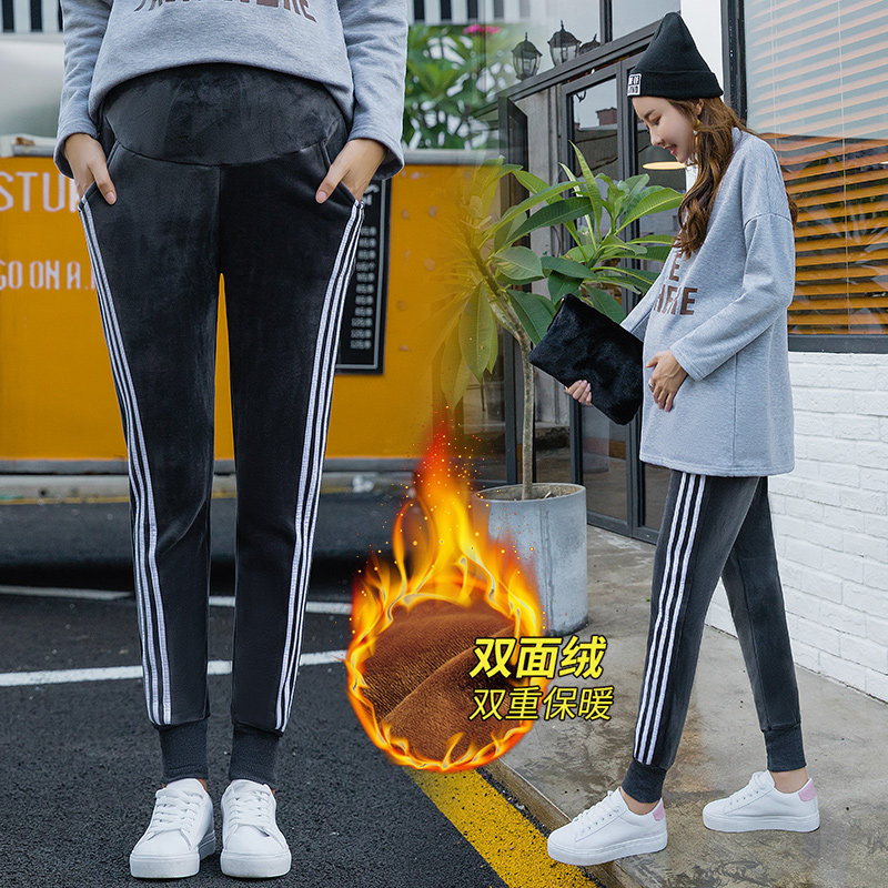 Clear Cabin Pregnant Woman Pants Autumn Winter Outwear Inner Lap Pants Winter Plus Suede Thickened Warm Sweatpants Cotton Pants Winter Clothing Long Pants