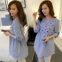 Pregnant women early autumn suit fashion spring and autumn New pregnant women dress autumn foreign style shirt top can breastfeed
