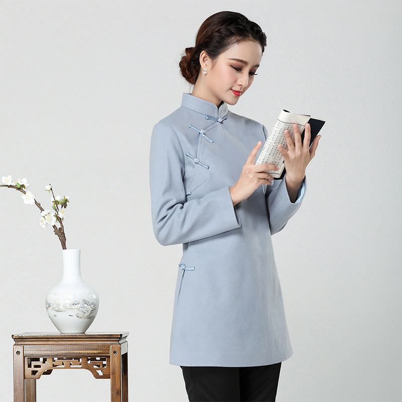 Autumn Winter Dress Pan Button Qipao Blouse Blouse Jacket Retro China Style Women's Dress Don Dress Literary Zen to Thicken Tea Suit 615