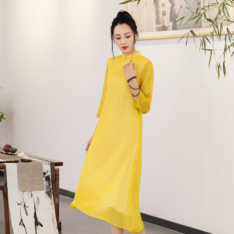Cheongsam improved dress young style daily Zen small tea suit Chinese style women's summer retro 668
