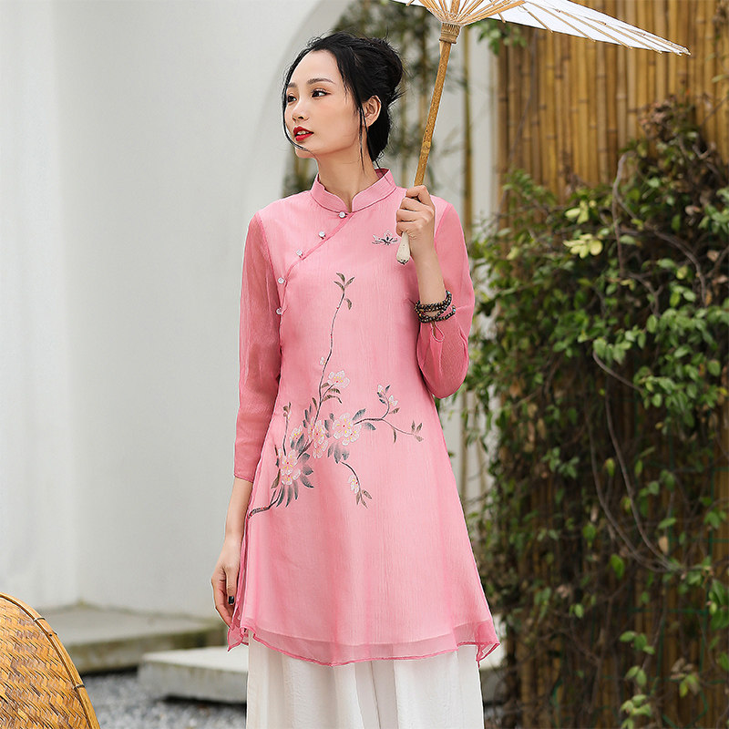 Tang Dress Young Edition China Wind Women's Dress Improvement Fashion Retro Zen Chinese Style Blouse Chinese Blouse Tea Suit Fairy Qi 663
