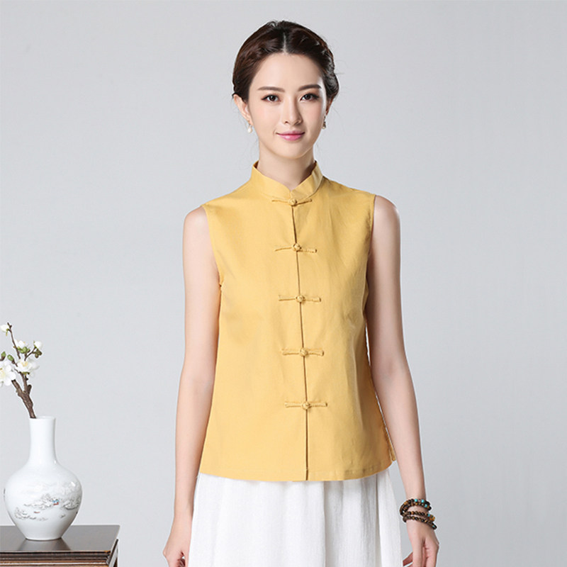 Tang suit Chinese style improved retro cotton and linen buckle Chinese style women's Zen literary vest cheongsam top 632