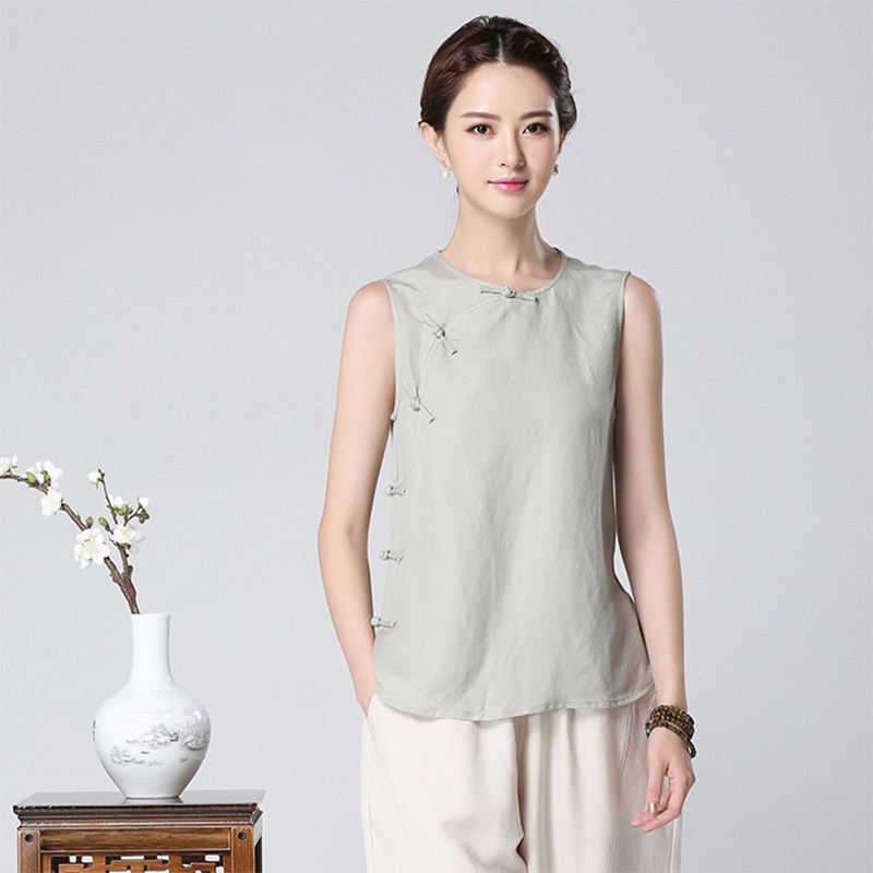 Tang suit Chinese style Chinese style women's buckle Chinese style jacket summer vest Zen retro improved fashion 631